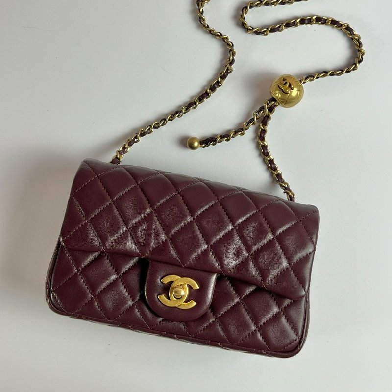 CHANEL 經典口蓋包 CF20 - 金球酒紅金-0