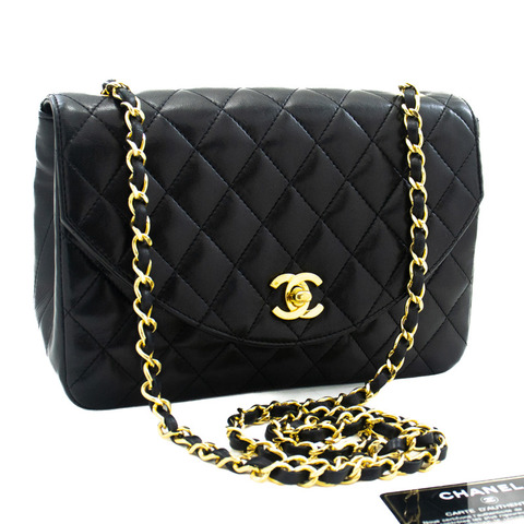 CHANEL 半月形鏈條單肩包斜挎包黑色絎縫翻蓋