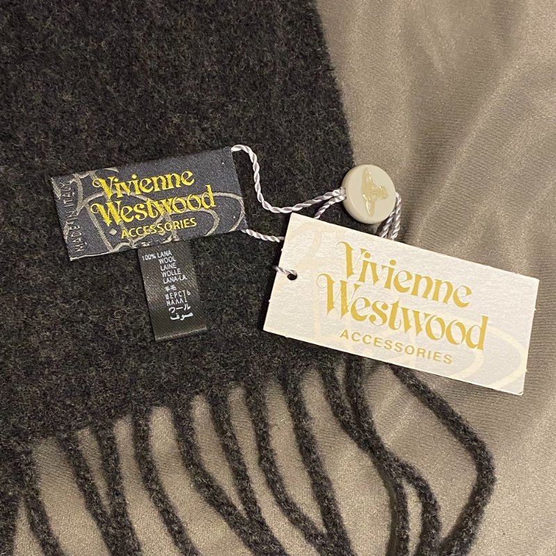 Vivienne Westwood 刺繡彩色行星 100%羊毛 流蘇圍巾 深灰 全新 現貨-3