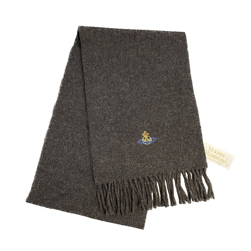 Vivienne Westwood 刺繡彩色行星 100%羊毛 流蘇圍巾 深灰 全新 現貨-0