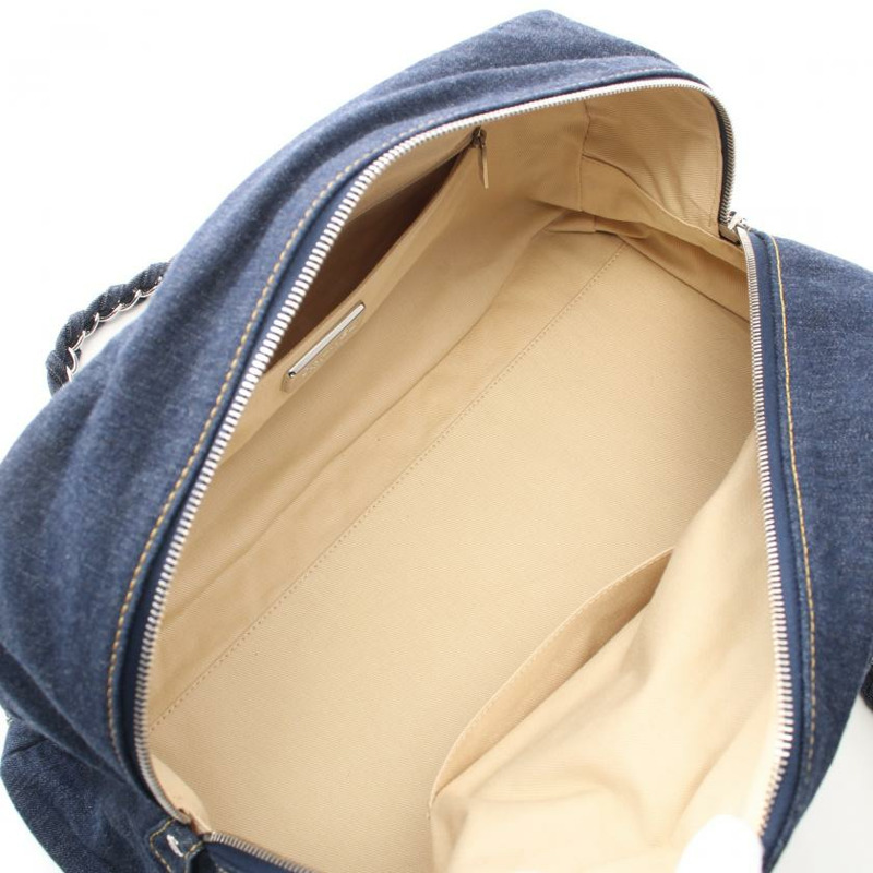 【日本直送】中古CHANEL[A]luxury line 鏈條手提包 波士頓包 丹寧布 湛藍色 銀色五金-2