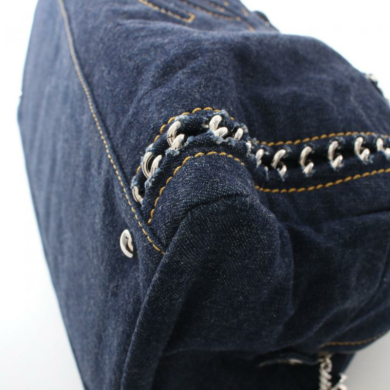 【日本直送】中古CHANEL[A]luxury line 鏈條手提包 波士頓包 丹寧布 湛藍色 銀色五金-4