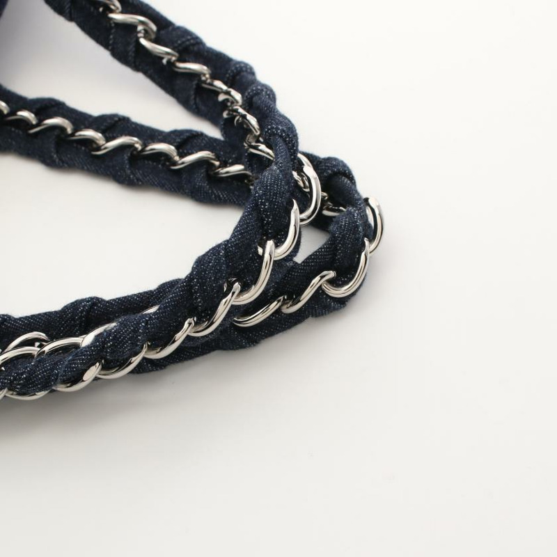 【日本直送】中古CHANEL[A]luxury line 鏈條手提包 波士頓包 丹寧布 湛藍色 銀色五金-6