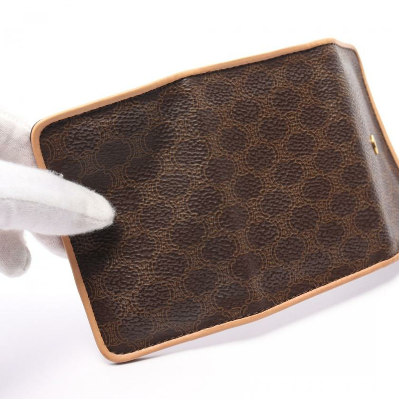 【日本直送】中古CELINE[B]Macadam 6孔 鑰匙包 PVC 真皮 深棕色 米色-7