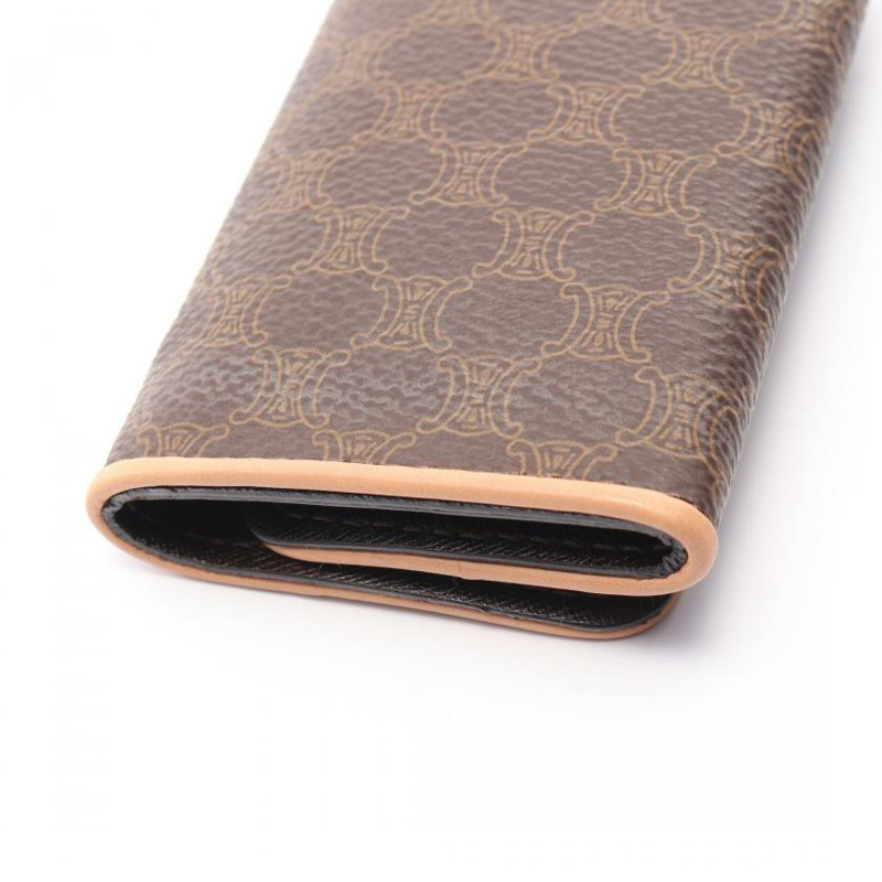 【日本直送】中古CELINE[B]Macadam 6孔 鑰匙包 PVC 真皮 深棕色 米色-8