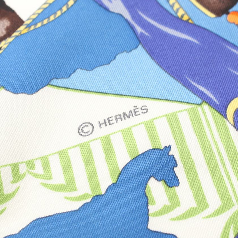 【日本直送】中古HERMES[B]方巾90 「FERIA DE SEVILLA」 絲巾 絲 藍色 多彩色-1
