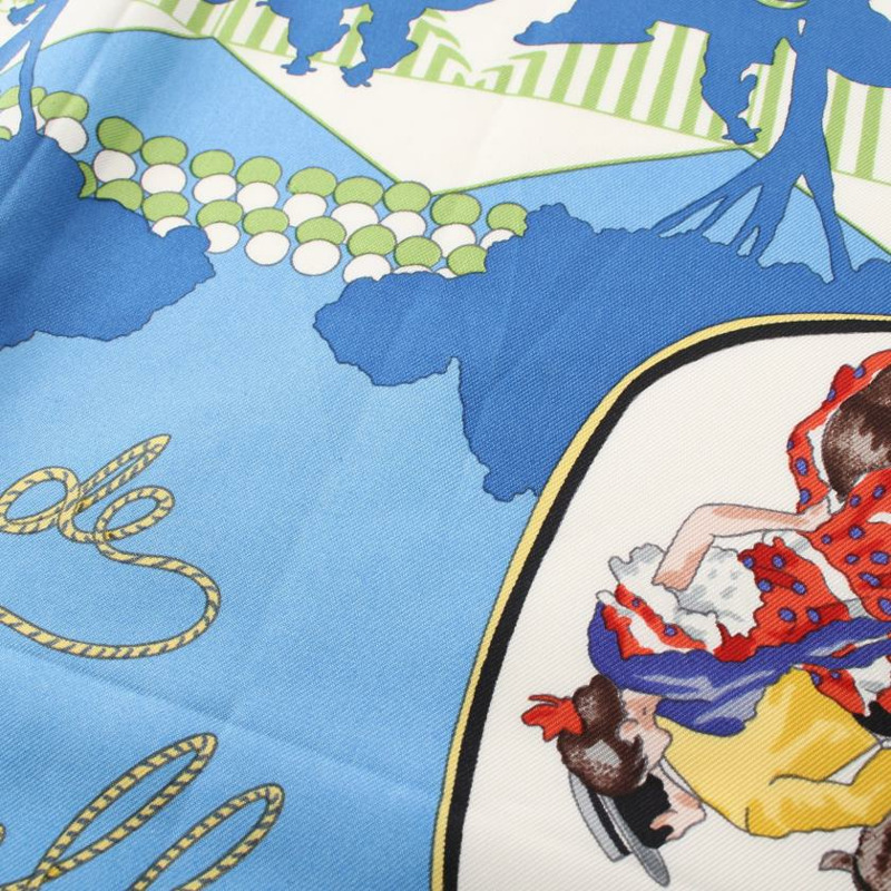 【日本直送】中古HERMES[B]方巾90 「FERIA DE SEVILLA」 絲巾 絲 藍色 多彩色-5