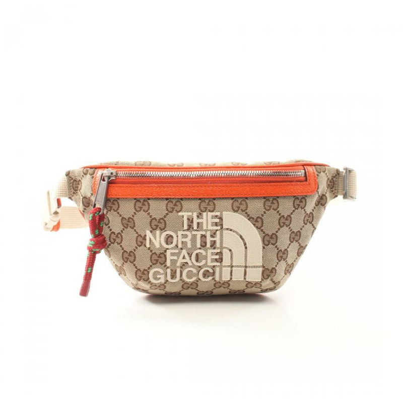 【日本直送】中古GUCCI[A]GUCCI × THE NORTH FACE GG帆布 隨身包 腰包 帆布 真皮 米色 多彩色-0