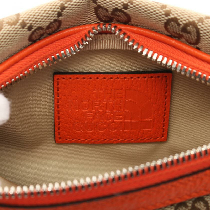 【日本直送】中古GUCCI[A]GUCCI × THE NORTH FACE GG帆布 隨身包 腰包 帆布 真皮 米色 多彩色-3