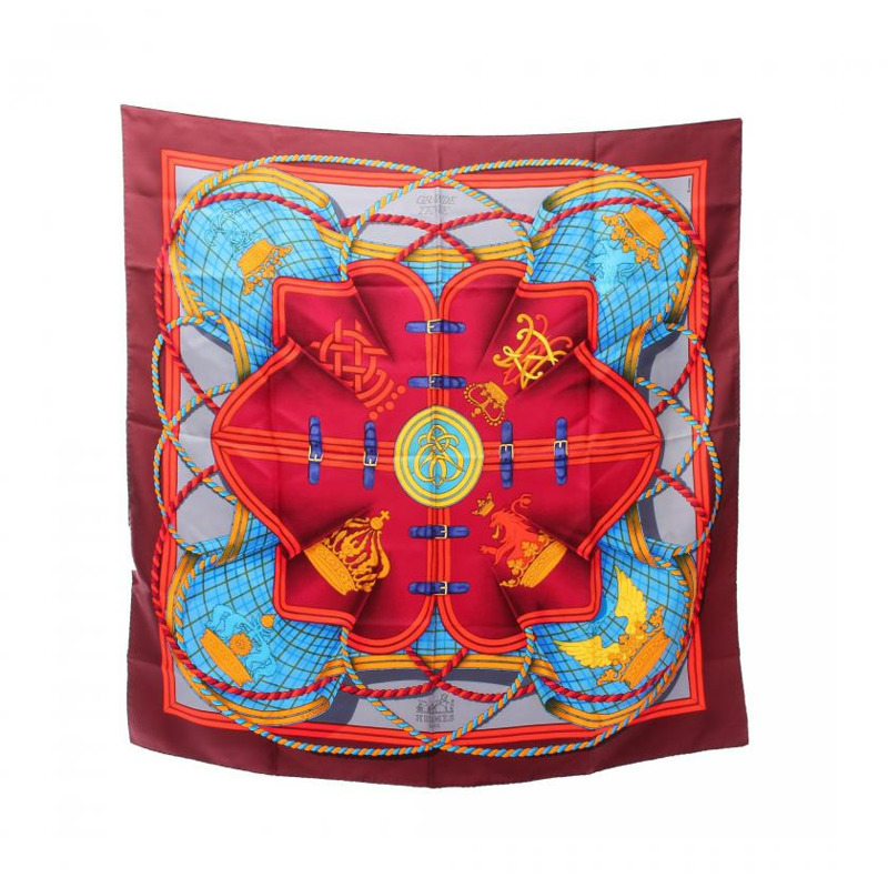 【日本直送】中古HERMES[AB]方巾90 「GRANDE TENUE」 絲巾 絲 暗紫紅色 多彩色-0