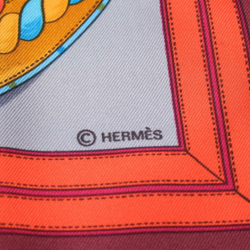 【日本直送】中古HERMES[AB]方巾90 「GRANDE TENUE」 絲巾 絲 暗紫紅色 多彩色-1