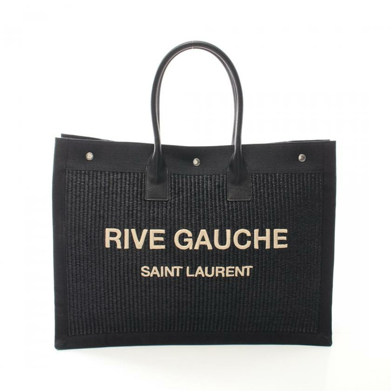 【日本直送】中古SAINT LAURENT PARIS[B]Rive Gauche 手提包 托特包 酒椰葉纖維 帆布 黑色-0