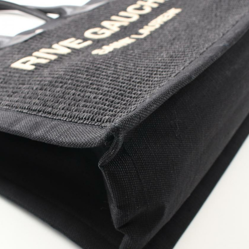 【日本直送】中古SAINT LAURENT PARIS[B]Rive Gauche 手提包 托特包 酒椰葉纖維 帆布 黑色-4