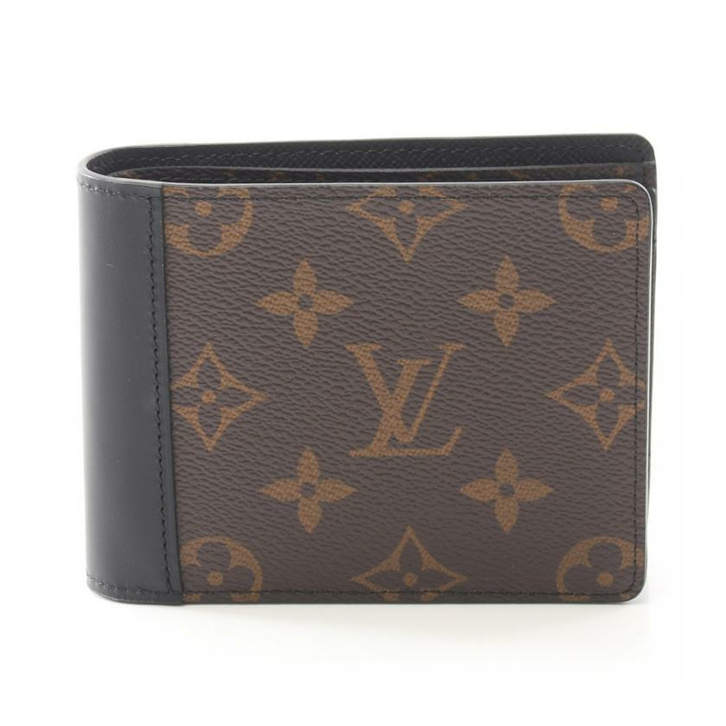 【日本直送】中古LOUIS VUITTON[A]Portefeuille Multiple 黑檀色老花 對折錢包 錢夾 PVC 真皮 棕色 黑色-0