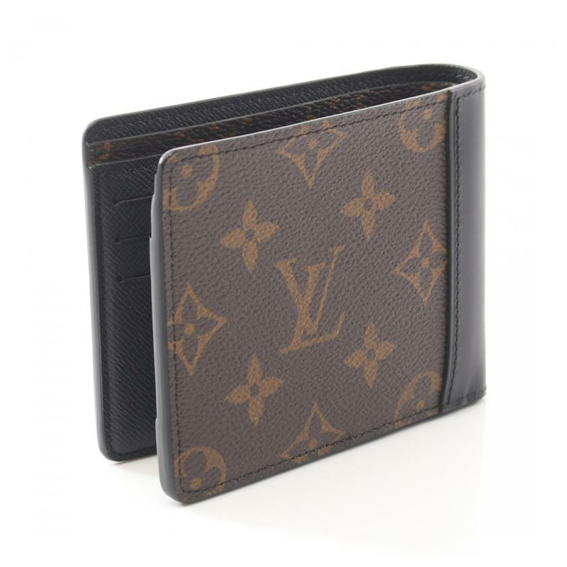 【日本直送】中古LOUIS VUITTON[A]Portefeuille Multiple 黑檀色老花 對折錢包 錢夾 PVC 真皮 棕色 黑色-1