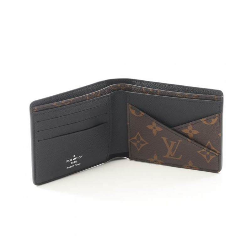 【日本直送】中古LOUIS VUITTON[A]Portefeuille Multiple 黑檀色老花 對折錢包 錢夾 PVC 真皮 棕色 黑色-2