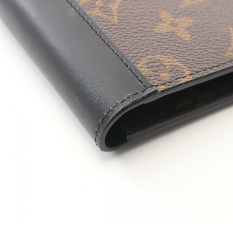 【日本直送】中古LOUIS VUITTON[A]Portefeuille Multiple 黑檀色老花 對折錢包 錢夾 PVC 真皮 棕色 黑色-4