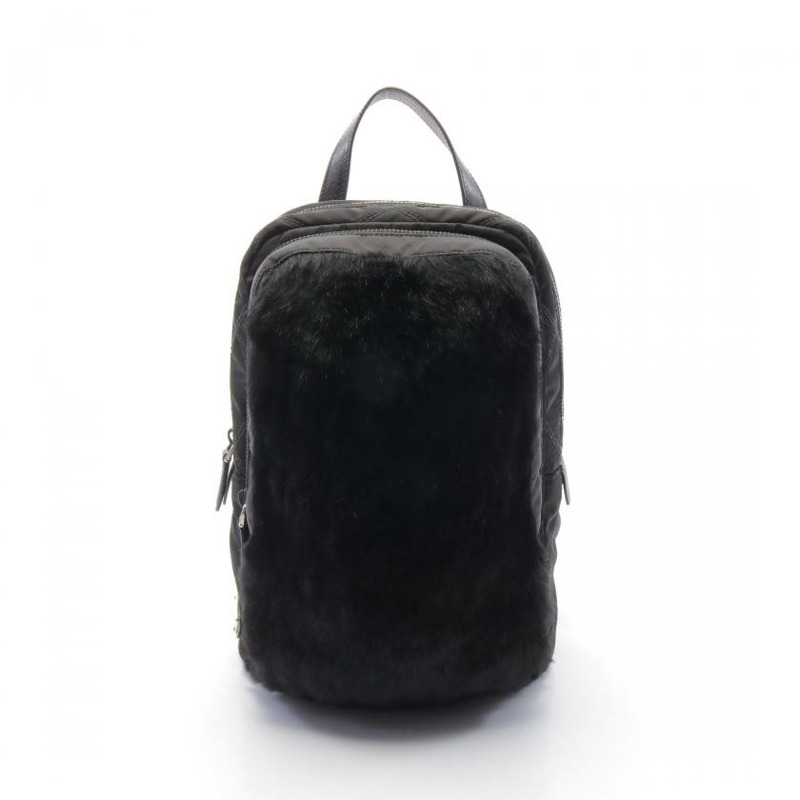 【日本直送】中古PRADA[B]TESSUTO IMPUNTU 雙肩包尼龍 兔毛 SAFFIANO皮 黑色-0