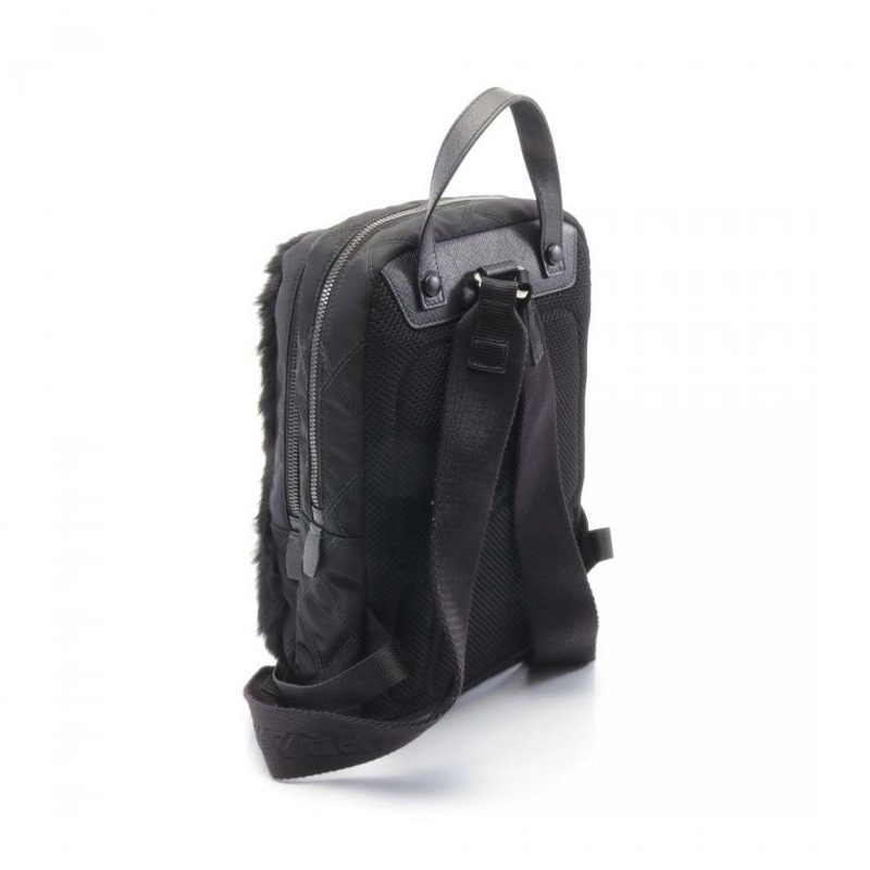 【日本直送】中古PRADA[B]TESSUTO IMPUNTU 雙肩包尼龍 兔毛 SAFFIANO皮 黑色-1