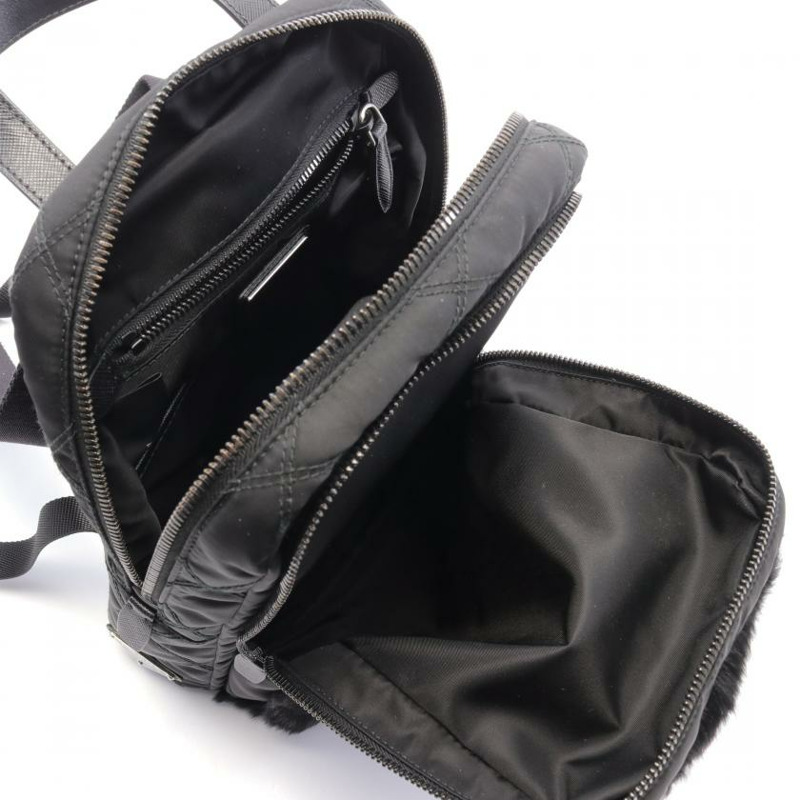 【日本直送】中古PRADA[B]TESSUTO IMPUNTU 雙肩包尼龍 兔毛 SAFFIANO皮 黑色-2