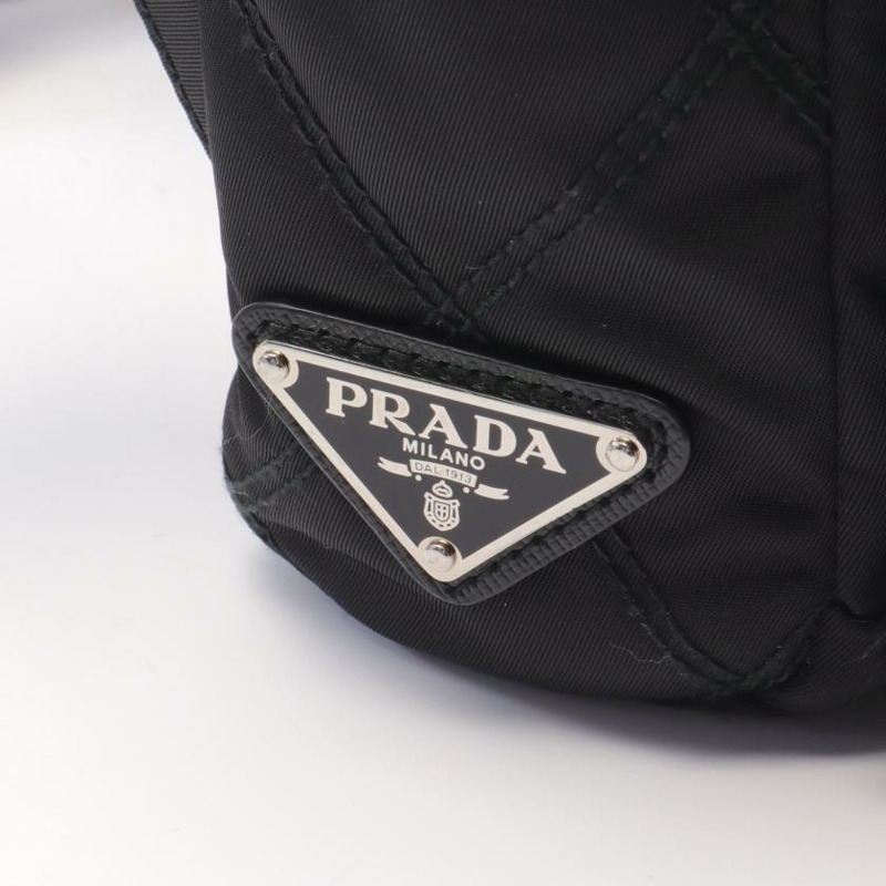 【日本直送】中古PRADA[B]TESSUTO IMPUNTU 雙肩包尼龍 兔毛 SAFFIANO皮 黑色-4