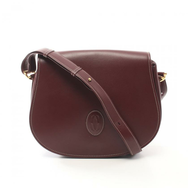 【日本直送】中古Cartier[B]Must line 真皮肩包 暗紫紅色-0