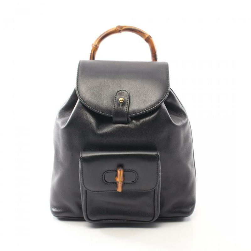 【日本直送】中古GUCCI[B]竹節 雙肩包真皮 黑色-0