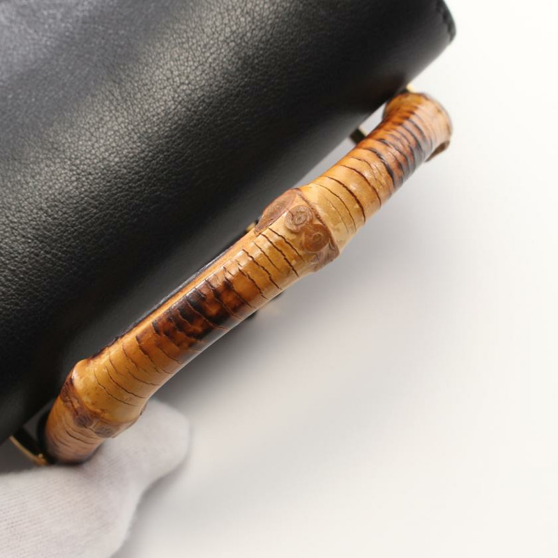 【日本直送】中古GUCCI[B]竹節 雙肩包真皮 黑色-5