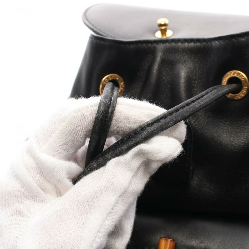 【日本直送】中古GUCCI[B]竹節 雙肩包真皮 黑色-7