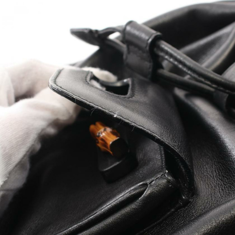 【日本直送】中古GUCCI[B]竹節 雙肩包真皮 黑色-8