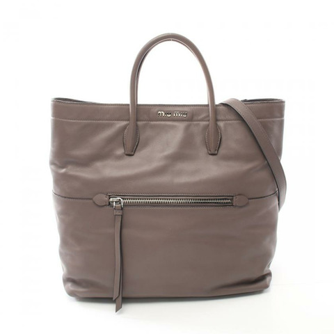 【日本直送】中古miu miu[B]VITELLO SOFT 手提包 真皮托特包 棕灰色 兩用款