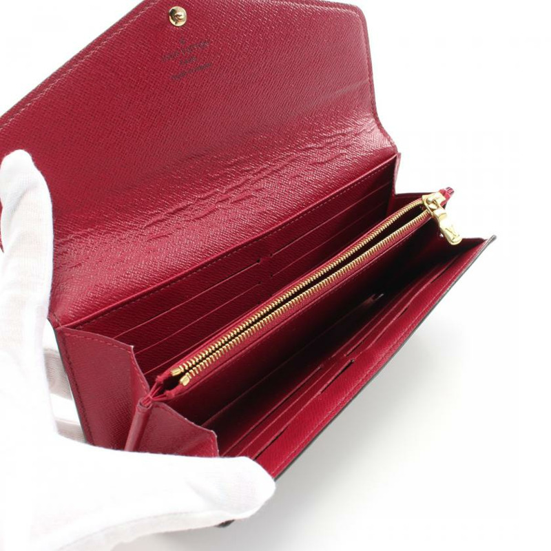 【日本直送】中古LOUIS VUITTON[B]PORTEFEUILLE SARAH 老花 桃紅色 對折長款錢包 PVC 棕色 粉紫色-2