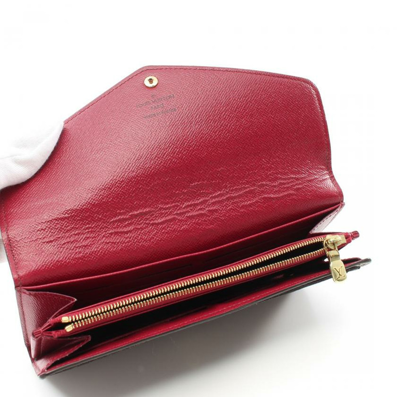 【日本直送】中古LOUIS VUITTON[B]PORTEFEUILLE SARAH 老花 桃紅色 對折長款錢包 PVC 棕色 粉紫色-4