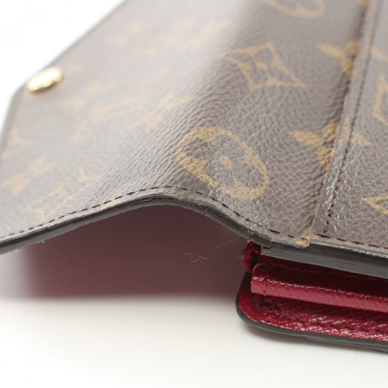 【日本直送】中古LOUIS VUITTON[B]PORTEFEUILLE SARAH 老花 桃紅色 對折長款錢包 PVC 棕色 粉紫色-6