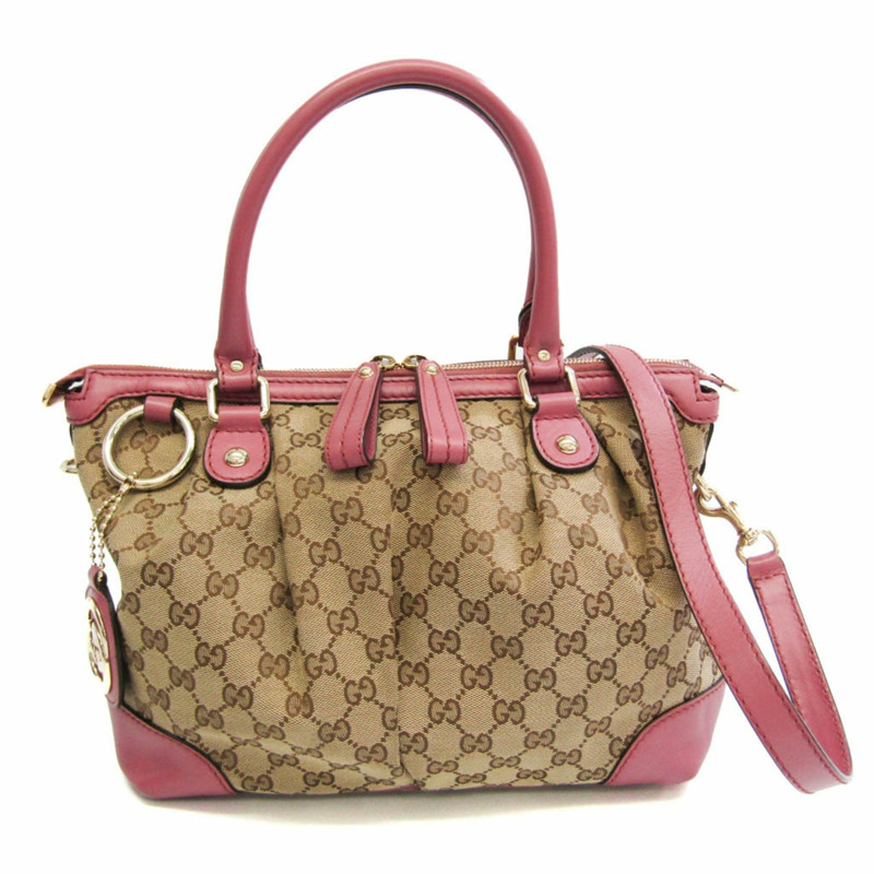 【日本直送】Gucci Sukey 247902 女士 GG 帆布、皮革手提包、單肩包米色、粉色-0