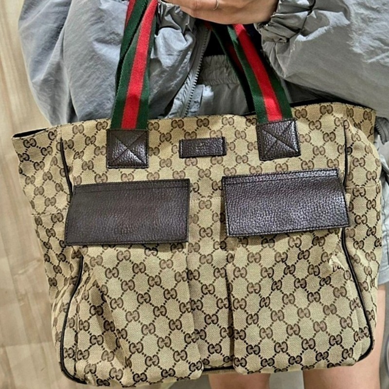 GUCCI 棕GG帆布托特包 古馳 通勤包 肩背包-5