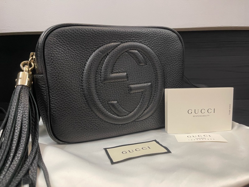 古馳 GUCCI 308364 Soho Disco 黑色牛皮 流蘇相機包 斜背包 肩背包 斜挎包-11