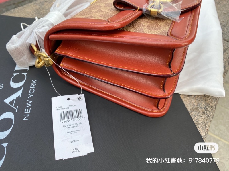 全新真品Coach C8450 TAN 焦糖色大款22CM風琴式單肩手提斜背包HERO-1