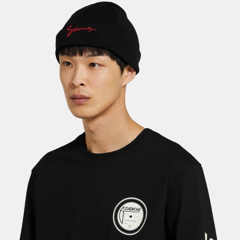 givenchy logo 羊毛帽Ribbed Logo Wool Beanie-1