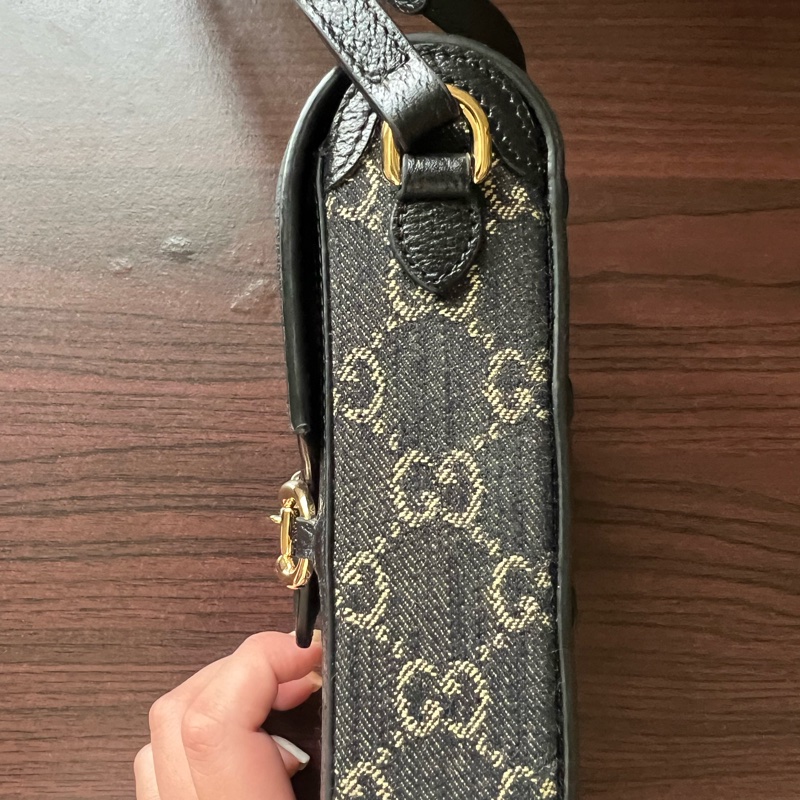 Gucci 1955系列 黑丹寧馬銜扣手機包-1