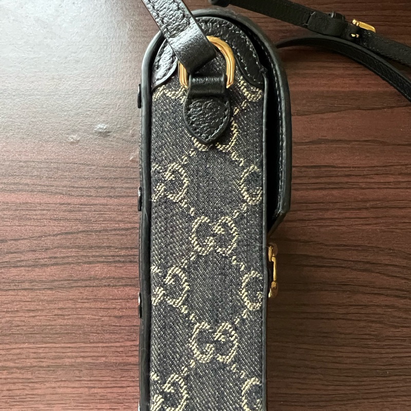 Gucci 1955系列 黑丹寧馬銜扣手機包-2