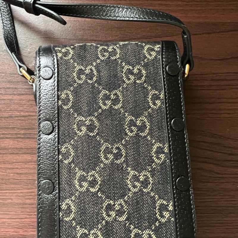Gucci 1955系列 黑丹寧馬銜扣手機包-3