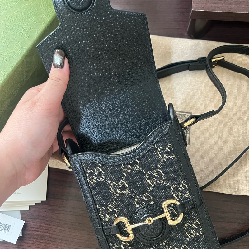 Gucci 1955系列 黑丹寧馬銜扣手機包-6