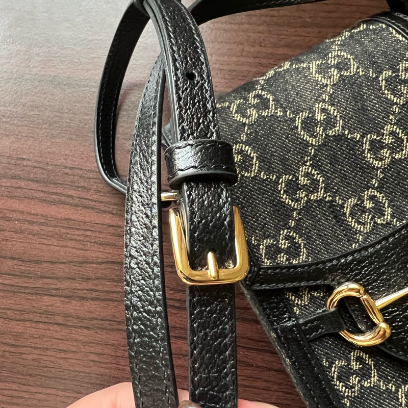 Gucci 1955系列 黑丹寧馬銜扣手機包-7