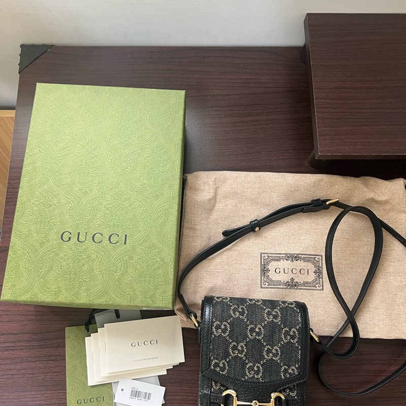 Gucci 1955系列 黑丹寧馬銜扣手機包-8