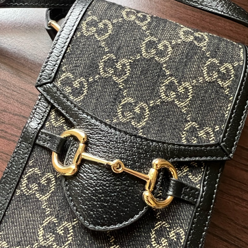 Gucci 1955系列 黑丹寧馬銜扣手機包-11