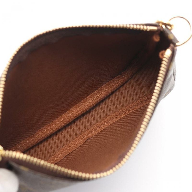 中古LOUIS VUITTON[A]迷你 Pochette Accessoires  老花 链条手提包 PVC 真皮 棕色-2