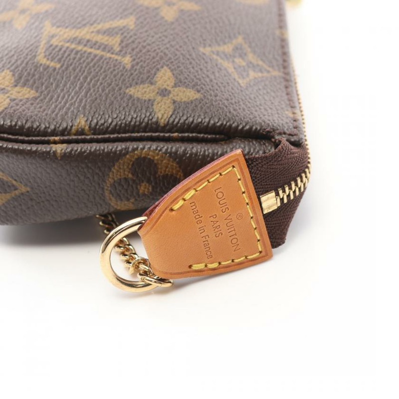 中古LOUIS VUITTON[A]迷你 Pochette Accessoires  老花 链条手提包 PVC 真皮 棕色-3