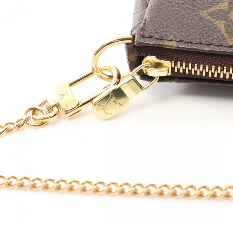 中古LOUIS VUITTON[A]迷你 Pochette Accessoires  老花 链条手提包 PVC 真皮 棕色-6