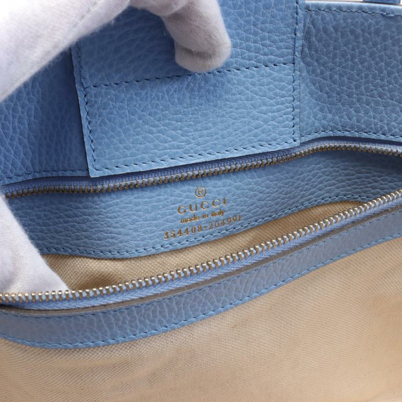中古GUCCI[AB]Swing 肩包 真皮托特包 浅蓝色-3